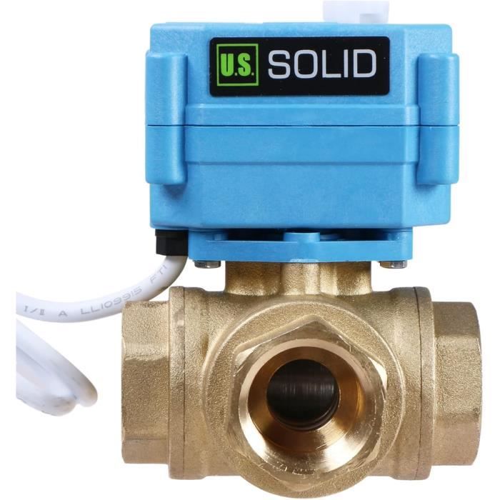 U.S. Solid Vanne 3 Voies Motorisée Laiton 1 Pouce - Electrique Avec Fonction Manuelle 9-24V AC/DC
