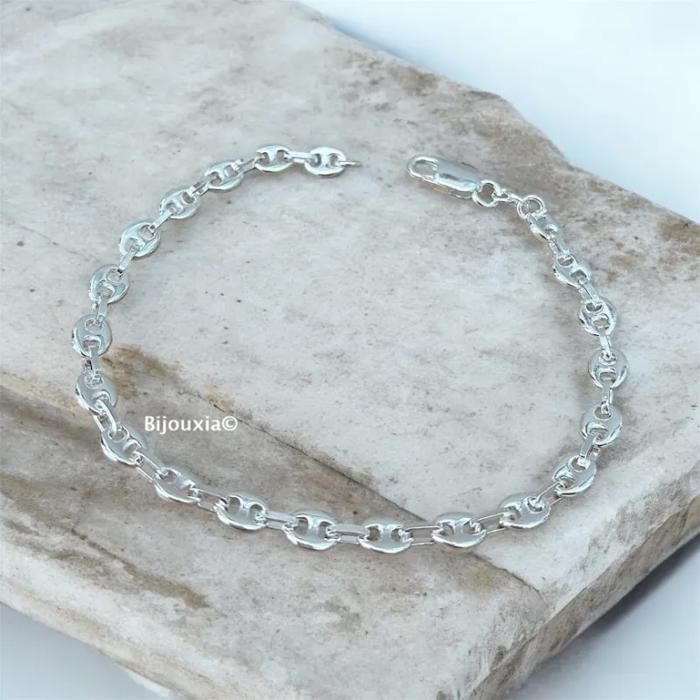 Bracelet - FIN - Maille Grain De Café - Argent Massif 925/000 - 18 cm - 4 mm - Femme