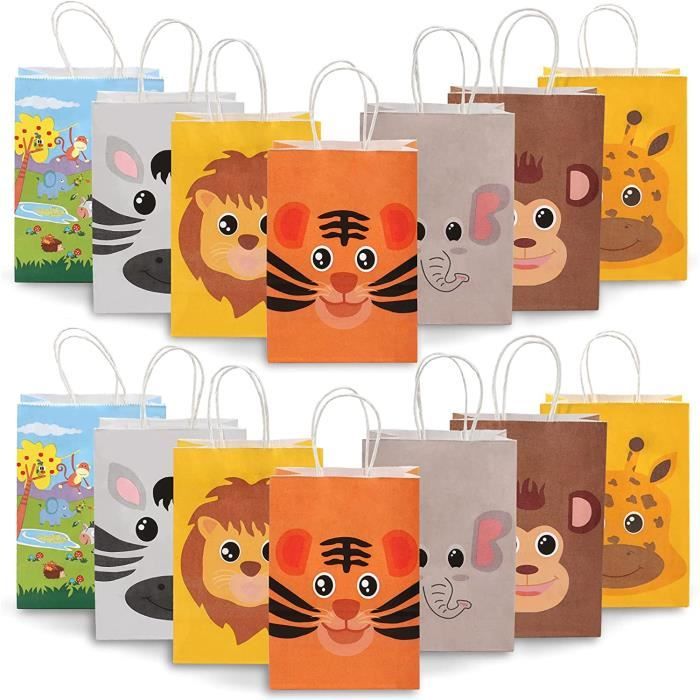 8 sacs cadeau pour emballage : anniversaire enfant thème safari