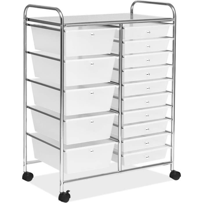 Tour Rangement à 12 Tiroirs avec Roues Chariot de Rangement Polyvalent pour Ecole Bureau Maison Blanc 64 x 38 x 75cm Rouge Noir CW5849 DESIGN IN