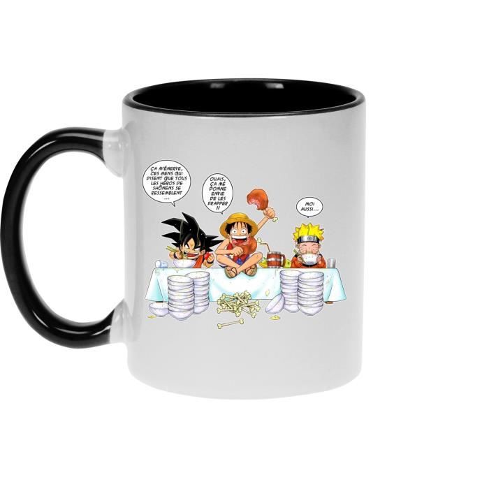 Mug Noir Dbz One Piece Et Naruto Parodique Luffy Sangoku Et Naruto Manger Cogner Dormir La Recette Du Bon Shonen Parodie Cdiscount Maison