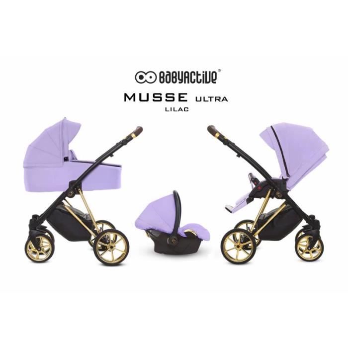 Poussette combinée Musse - Violet - Habillage pluie inclus - Roues pivotantes en gel increvable