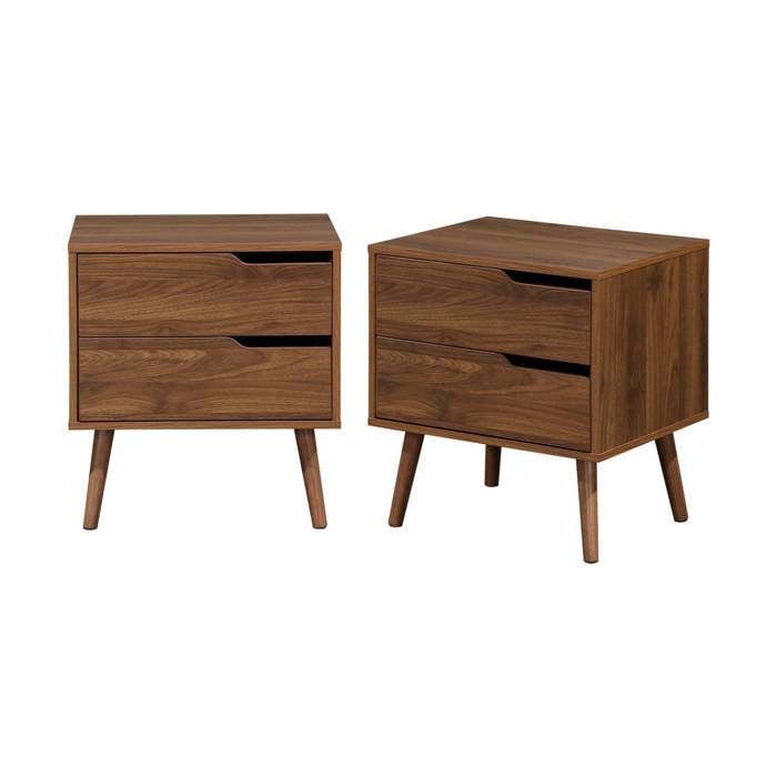 Table de chevet décor bois teinté noyer 2 tiroirs (lot de 2) NEPAL