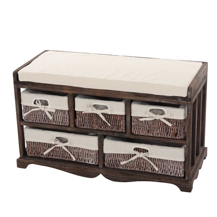 Commode / banc 5 paniers 77x36x45cm shabby vintage ~ marron