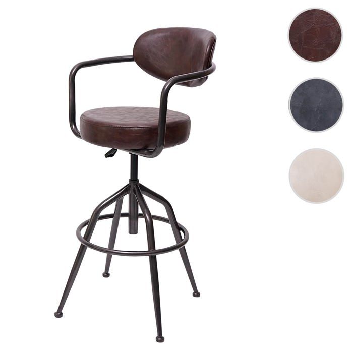 Tabouret de bar HWC-H10f faux daim vintage marron