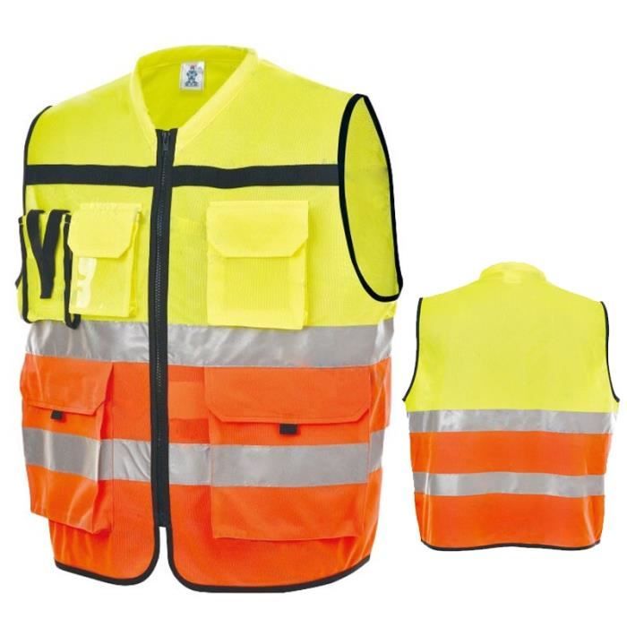 XL - Jaune orange - Gilet de sécurité réfléchissant pour hommes, vêtements  haute visibilité, deux tons, gilet