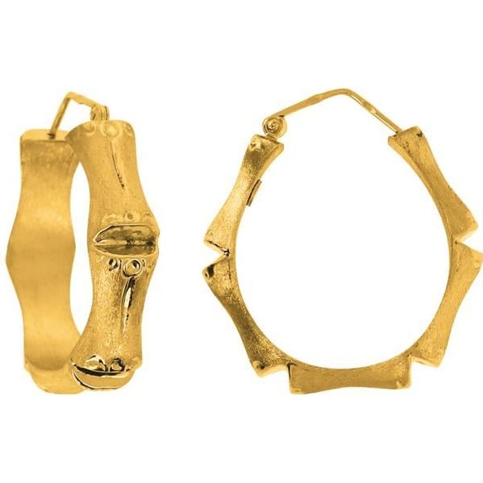 18K Or Plaqué Or Bambou Boucles d'oreilles Créoles 18K Or Plaqué Or Bambou Boucles d'oreilles Créoles