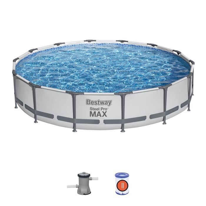 Kit Piscine hors sol tubulaire BESTWAY Steel Pro Max 427 x 84 cm Ronde Filtre à cartouche 1 cartouche