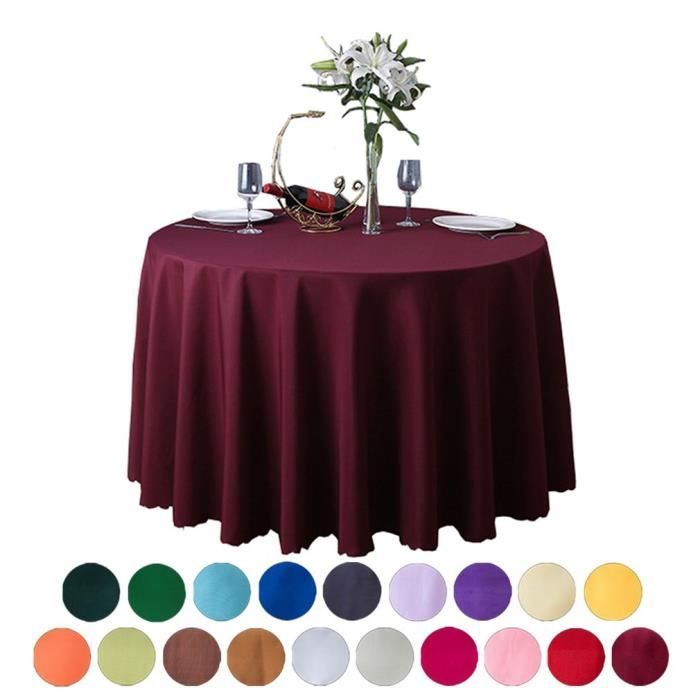 Polyester Nappe Ronde Mariage Banquet Nappe de Table Diverses Couleurs 1.6m Bordeaux