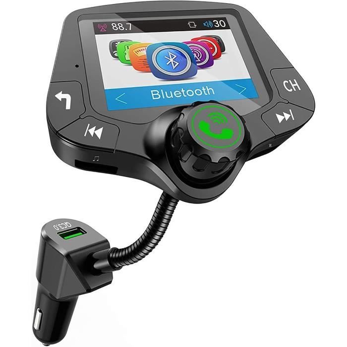 Transmetteur FM Bluetooth Voiture – Écran OLED 2 Pouces, Charge PD+QC3.0 Rapide, Lecture USB/TF, Appels Mains-Libres