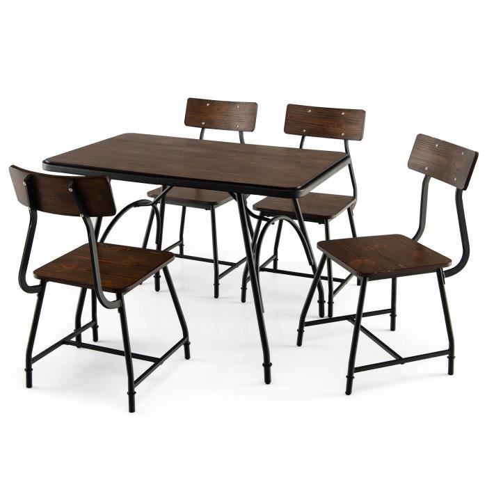 costway ensemble table de cuisine 1 table et 4 chaises style industrielle, meuble pour salle à manger restaurant marron rustique