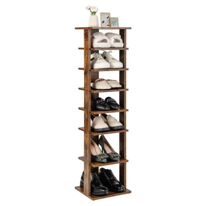 costway meuble à chaussures à 7 niveaux, porte-chaussures avec étagère amovible et dispositif antibasculement 28,5x25,5x110cm café