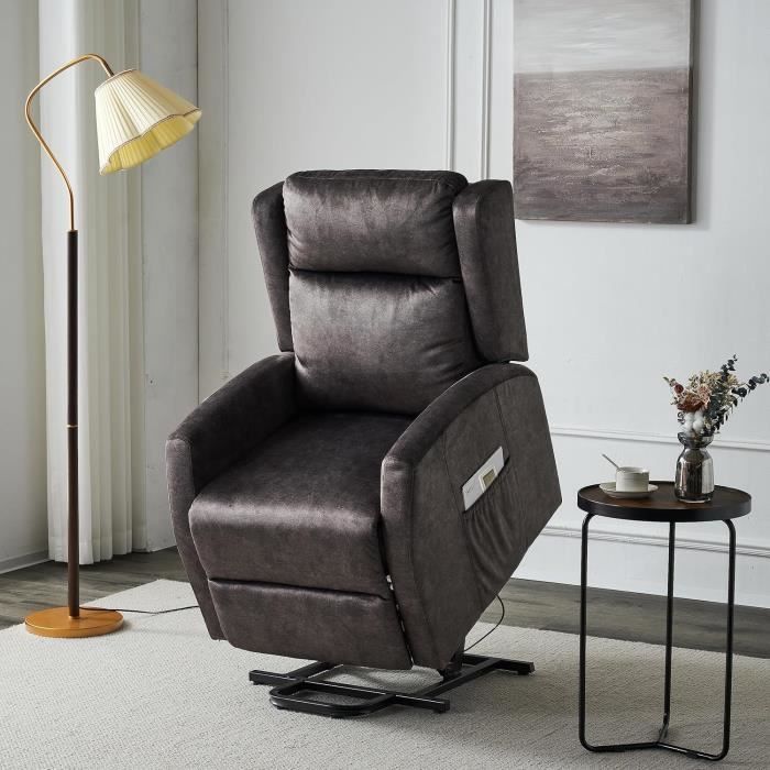 fauteuil relax électrique montana releveur et réclinable, gris, 2 prise usb 3.0