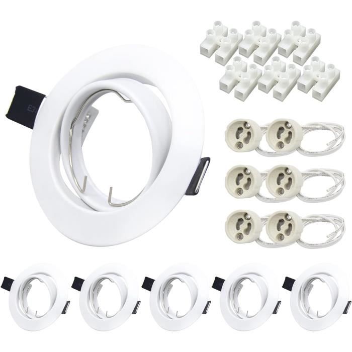 48 Projecteurs Spot Encastrable GU10 Blanc - Cadre Rond Orientable 30° Diamètre 75mm