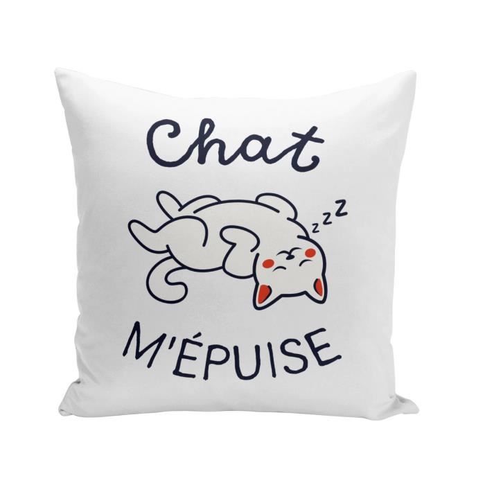 Housse De Coussin Blanc 40x40 Cm Chat M Epuise Jeu De Mot Humour Animal Cdiscount Maison