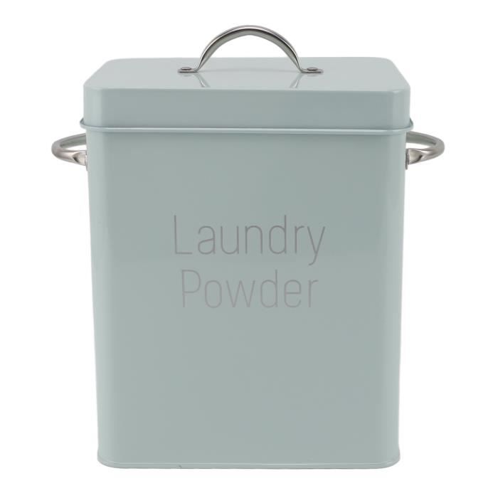 Boîte De Rangement Métal Pour Lessive - 1,5 Kg - Avec Cuillère Et Poignées - Vert Clair - Organisation Maison