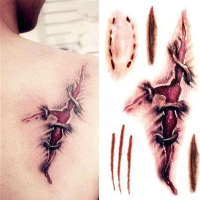Tatouages Temporaires Halloween - Cicatrices Et Griffes, Décalcomanies Rouges, Body Art