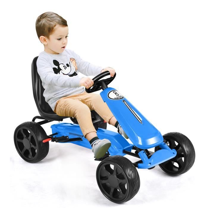 Kart à Pédales pour Enfant GOPLUS - Siège Réglable - Frein et Embrayage - Charge 30KG - Bleu