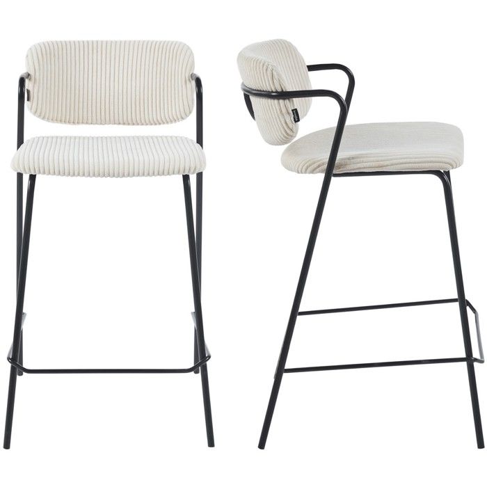 Lot de 2 tabourets de bar en velours côtelé beige - Jones Lot de 2 tabourets de bar en velours côtelé beige - Jones