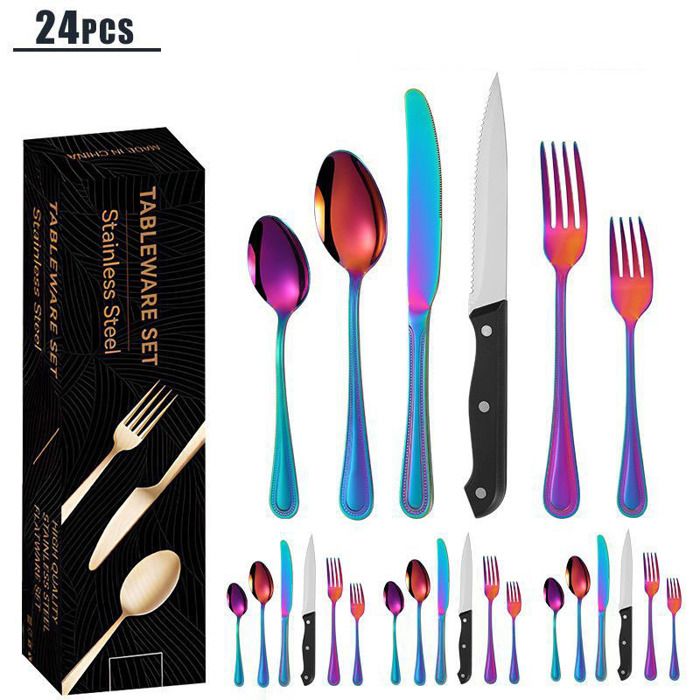 Ménagère 24 pièces - INSFITY - Ensemble de Couverts en Acier Inoxydable Multicolore
