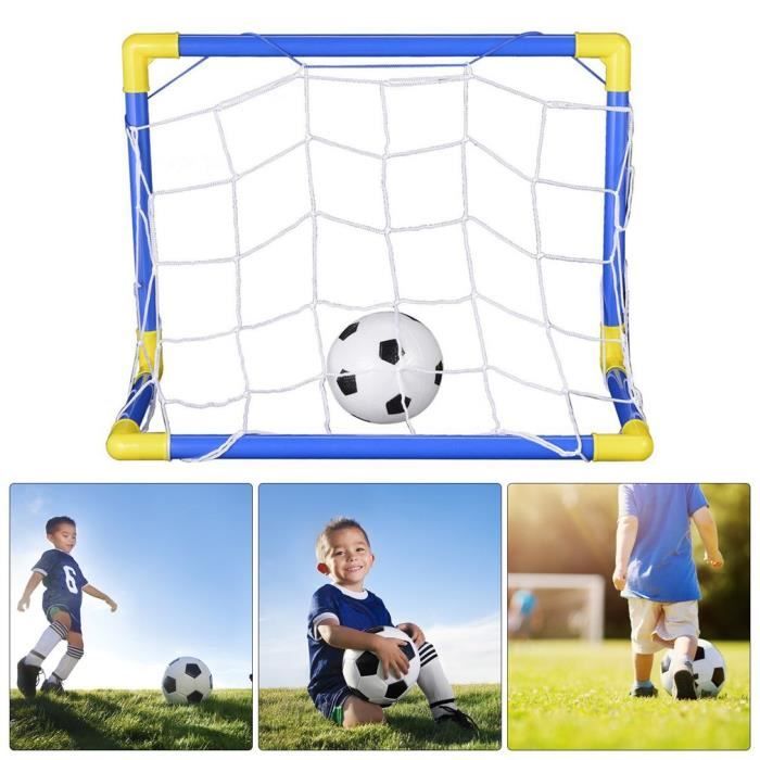 Mini filet de poteau de but de football de football pliant avec jouet de sport pour enfants, bleu et jaune