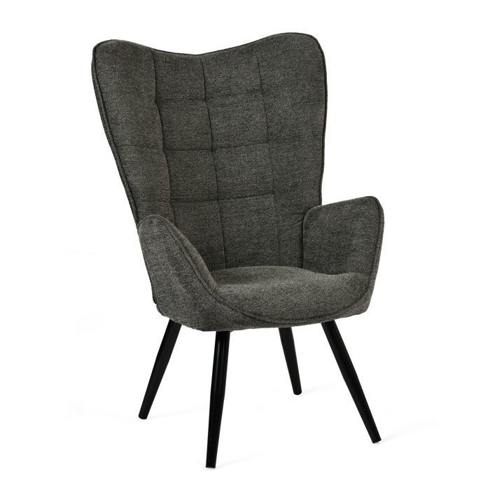 MEUBLES COSY Fauteuil scandinave avec accoudoirs en tissu gris foncé à surpiqûres - FUNKEL