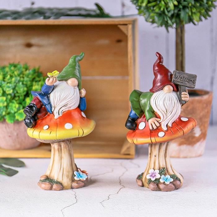 Statue De Nain De Jardin Avec Parapluie Feuille - Déco Extérieure Résistante Aux Intempéries - 16,5 Cm - 8