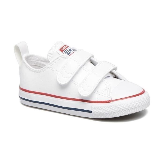 Converse Converse Basket Enfant Cuir Blanc - Fermeture à Scratch Semelle Plate All Star