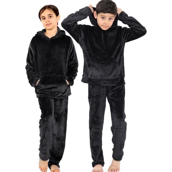 Enfants Filles Garçons Gris Polaire Chaud à Capuche Pyjama Pour