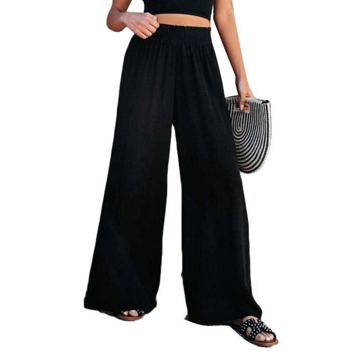 Pantalon large fluide noir femme