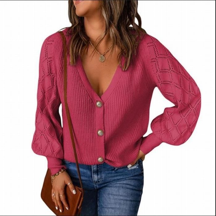 Cardigan tricoté à manches bouffantes ECELEN Couleur unie