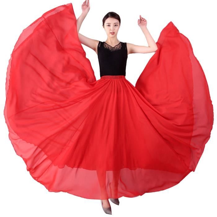 Jupe Danse Ventre Orientale - Mousseline Soie 96cm - Fendue Élastique Taille Unique (65-106cm) - Rouge