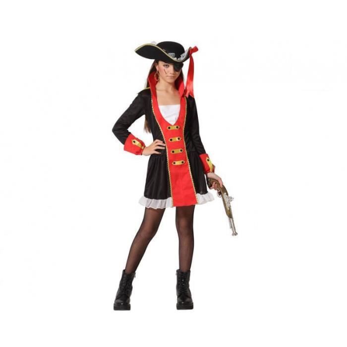déguisement pirate fille noir ac-déco 5/6 ans - costume de pirate pour soirées à thèmes ou carnaval
