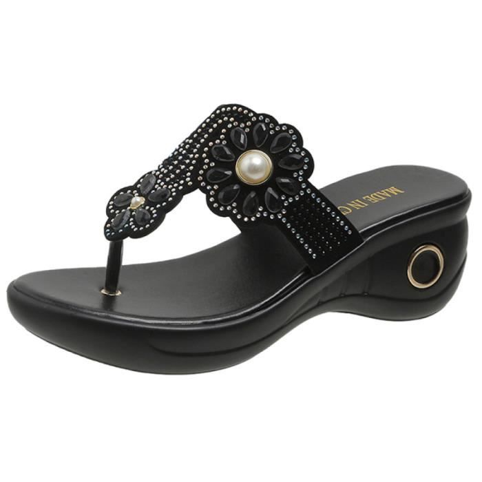 Sandales TRENDSTYLE Pour Femme - Pointure 39, Couleur Noir Argenté - Cuir, Comme Neuf