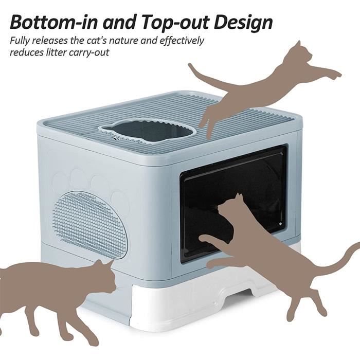 Meilleurs prix pour Bac à litière pour chat - HSTURYZ - Grand bac pliable - Brosse pour massage et pelle - Bleu
