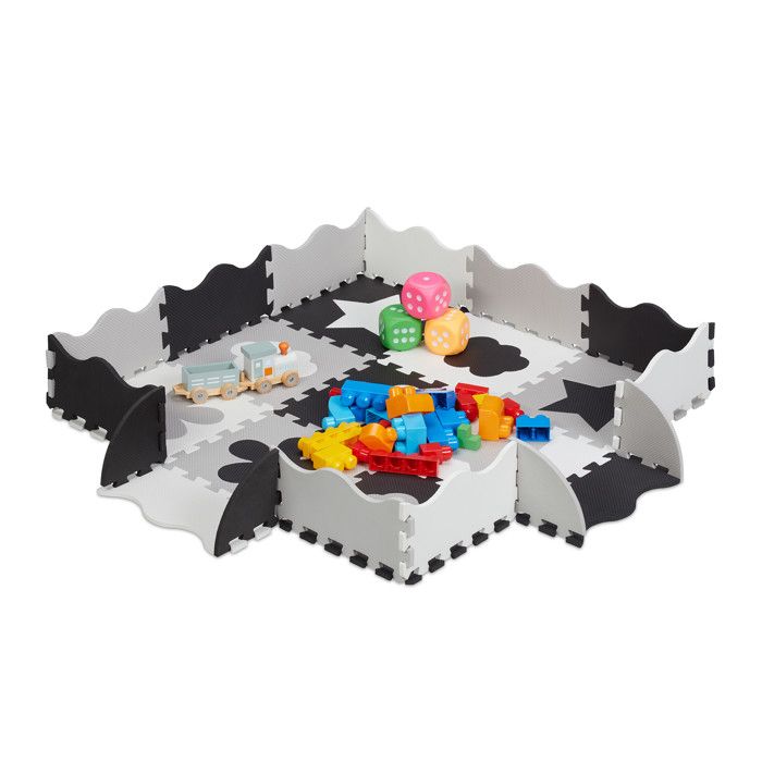 Relaxdays Tapis de sol puzzle 34 pièces mousse EVA sans polluants 077 m2 dalle jeu bébé bord éducatif gris