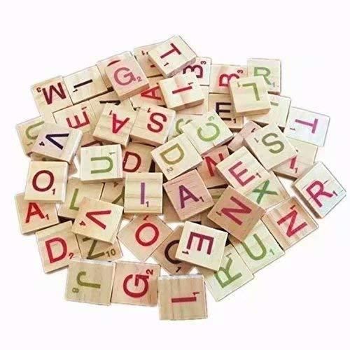 Pack 100 En Bois Scrabble Carreaux noir lettres capitales point numéros lisse