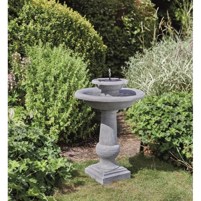 Fontaine solaire bain d'oiseau 2 niveaux Chatsworth - SMART SOLAR - Gris - Aspect pierre ancienne - Autonome