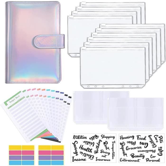 Classeur Budget A6 Cuir Synthétique Beige Crocodile – Petit Budget Binder 6 Anneaux Avec Boucle Pression Cachée, Élégant & Pratique
