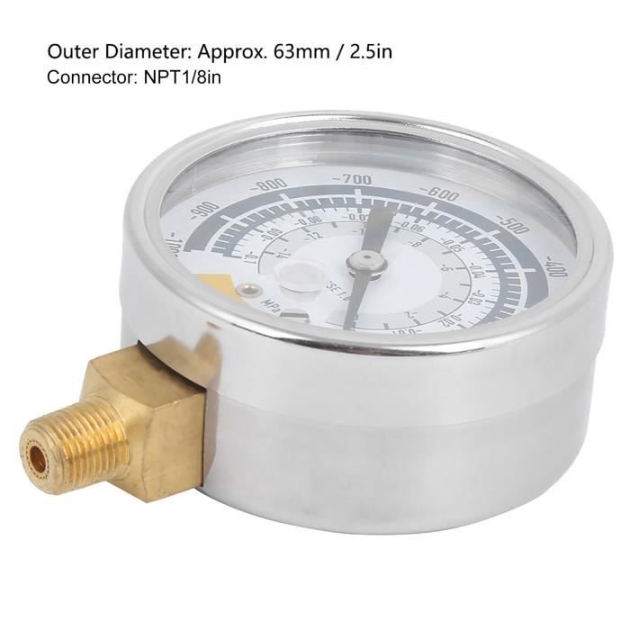 Manomètre Vide G1/8 - Jauge Pression -0.1MPa/1000mbar Pour Air, Eau, Huile - Acier Inoxydable