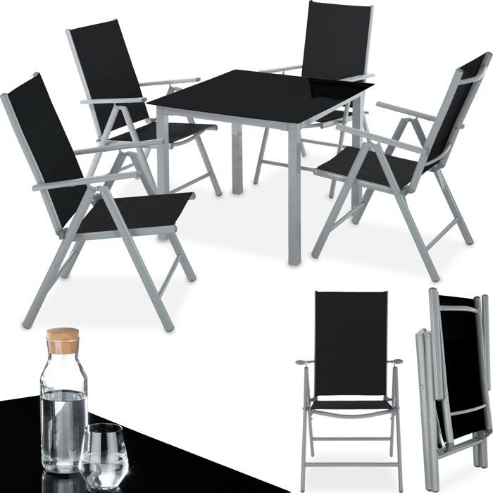 TECTAKE Ensemble chaises de salle à manger STABIA avec Cadre en aluminium pour 4 personnes Résistant aux intempéries - Gris/Argent