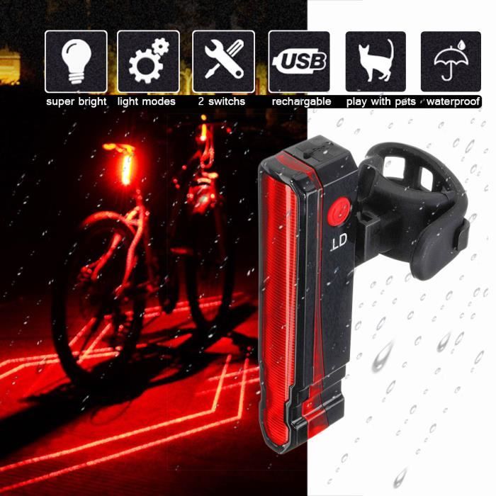 Feu arrière de vélo TEMPSA - 5 LED et 4 lasers - Étanche