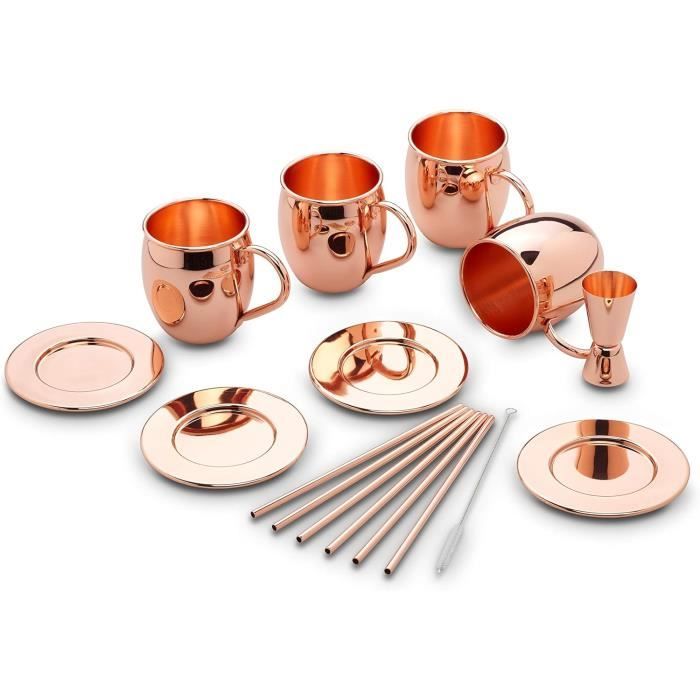 ECHTWERK Set 4 Gobelets Cuivre Acier Inoxydable 450ml - Verres Moscow Mule Cocktails