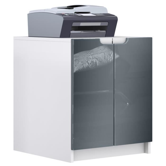 commode d'imprimante logan, armoire à dossiers avec 2 compartiments et 2 portes, blanc mat - gris brillance, (51 x 60,5 x 54 cm)