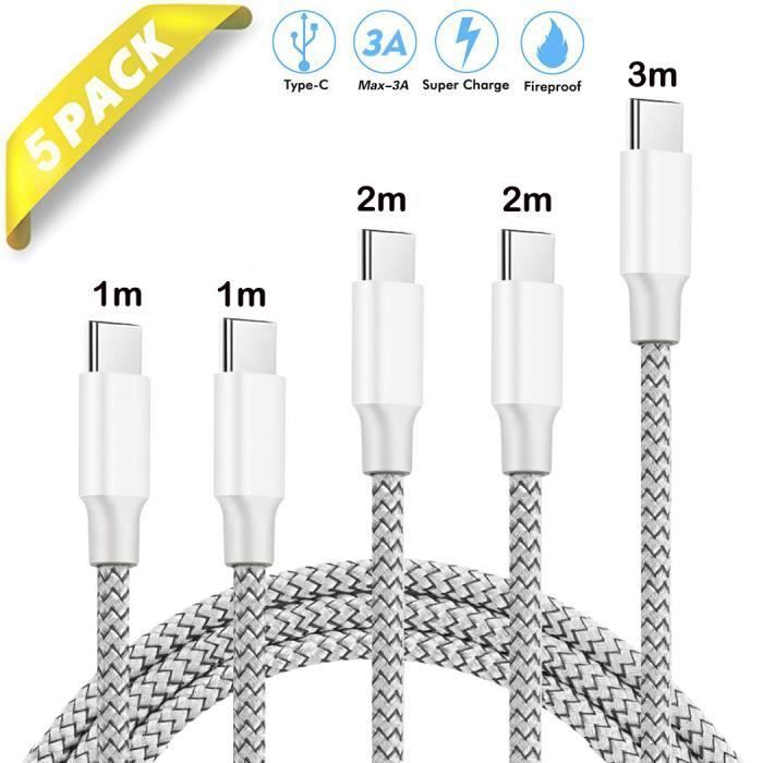 Câble Chargeur 2 En 1 USB-C + Lightning 1.2m - Compatible IPhone, Samsung, Huawei - Nylon Tressé, Charge Rapide