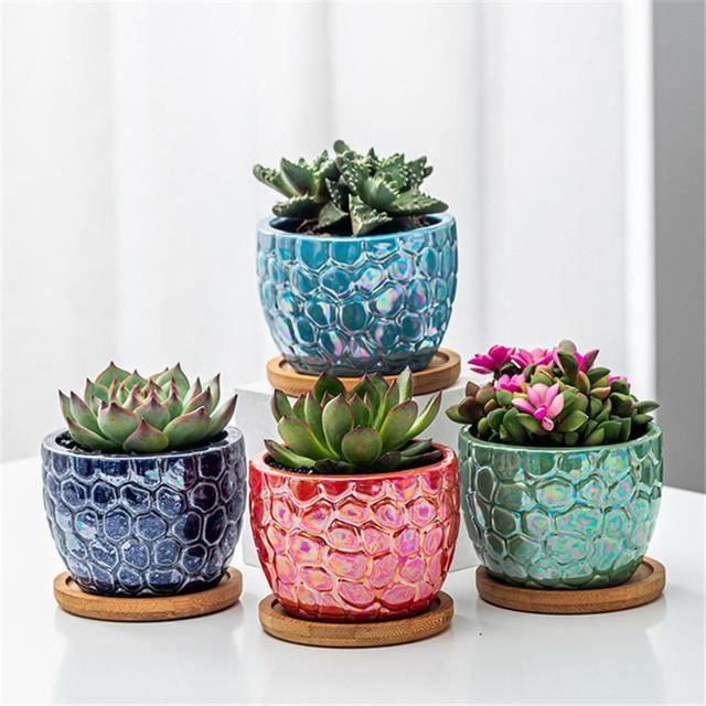 Lot De 6 Pots De Fleurs Hexagonaux Blancs En Céramique De 7,9 Cm Pour Plantes Succulentes, Mini