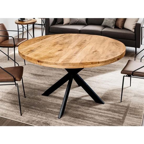 Table Ronde à Manger 120 Cm - Style Ferme Moderne En Bois, Pour 4-6 Personnes | Plateau Circulaire, Pied Géométrique, Sans Chaises