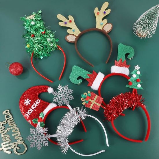 Qunkun Serre-tête De Noël - Lot De 4 Avec Motifs Père Noël, Renne, Sapin - Accessoire Festif Pour Enfants Et Adultes