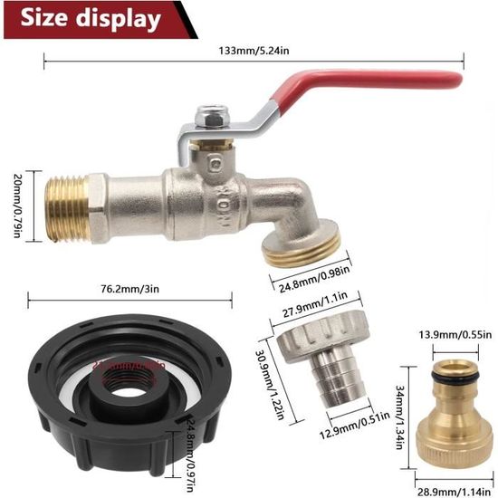 Kit de raccordement 2 Cuves eau 1000 L IBC S60X6 / S60X6 Adaptateur IBC pour 2 réservoirs IBC côte à côte/réservoirs de Pluie avec col de Cygne de 3/4