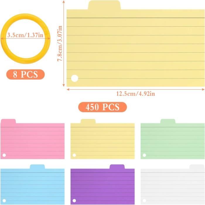 Lot De 150 Fiches Bristol Révision - Cartes Mémo Flash Avec Anneaux - Multicolores Pour Études - 2